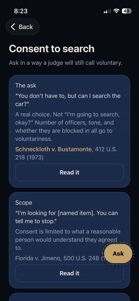 Officer One — Consent to search