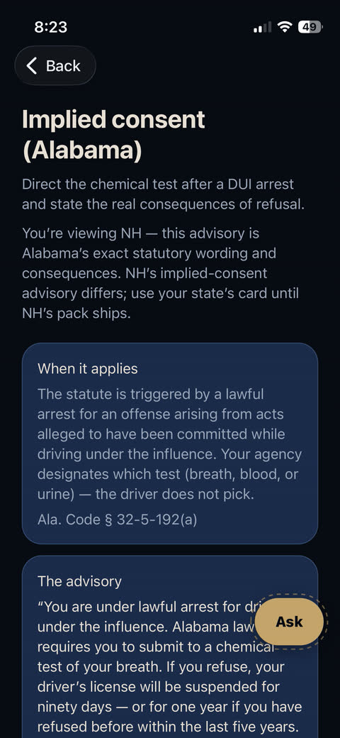 Officer One — Implied consent, word for word