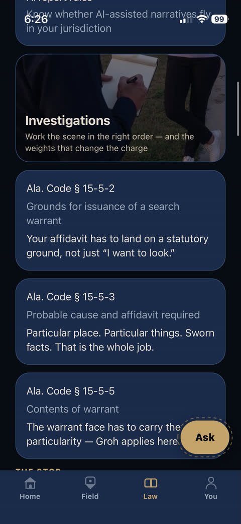 Officer One — Search-warrant statutes