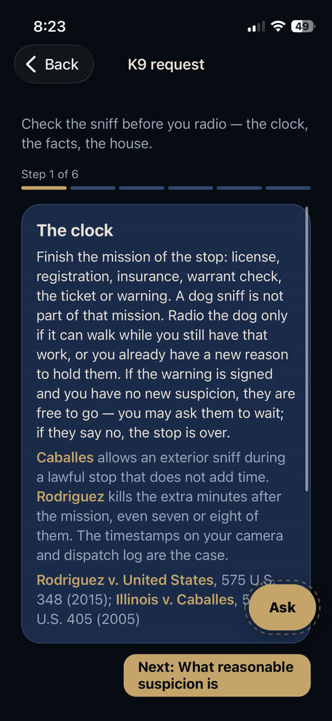 Officer One — K9 request — the clock
